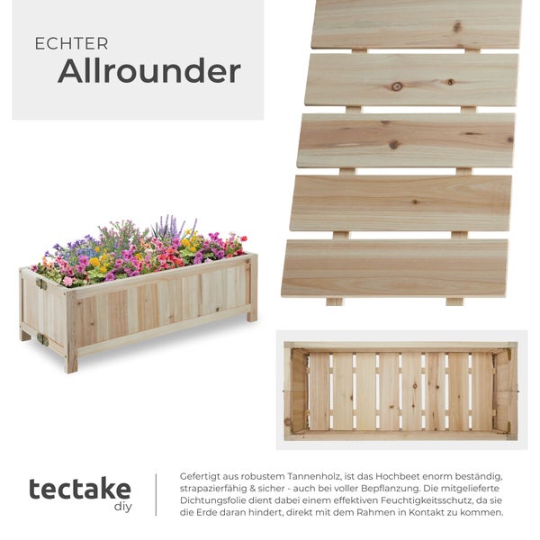 Tectake Hochbeet aus Tannenholz mit integrierter Schutzfolie für Garten und Balkon