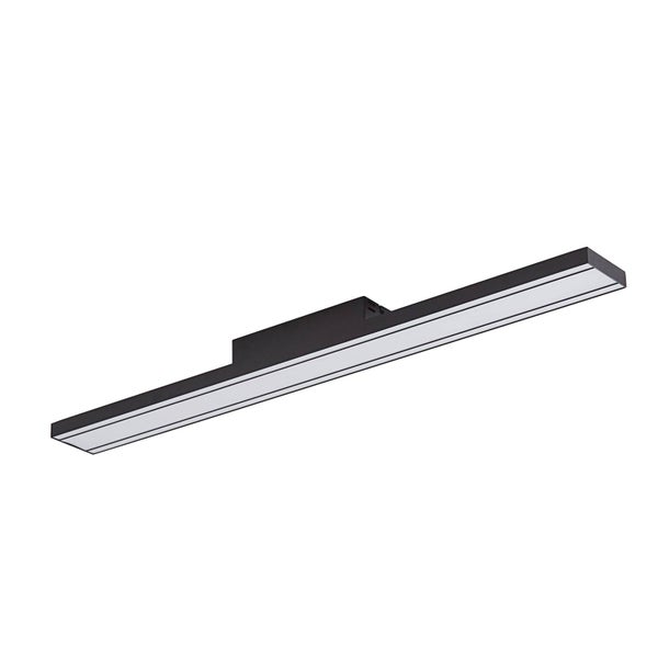 Lineare LED-Deckenleuchte in Schwarz mit rechteckiger Form und weißem Diffusor.