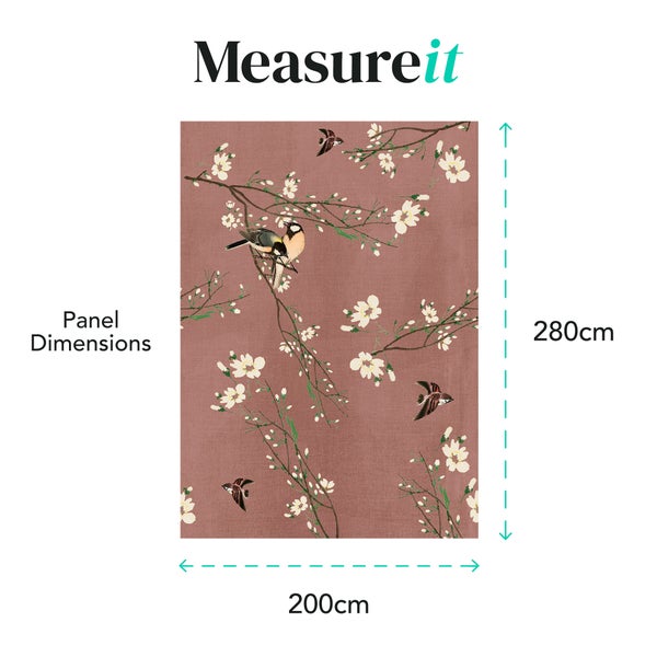 Maße des Vorhangs mit Vogel- und Blütenmuster: 280 cm hoch, 200 cm breit