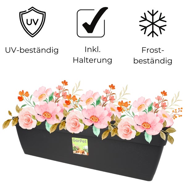 Blumenkasten Balkongeländer Balkon Blumenkasten Balkonkasten mit Halterung Balkonkasten Geländerkästen Balkonkasten mit Wasserspeicher 60 cm anthrazit