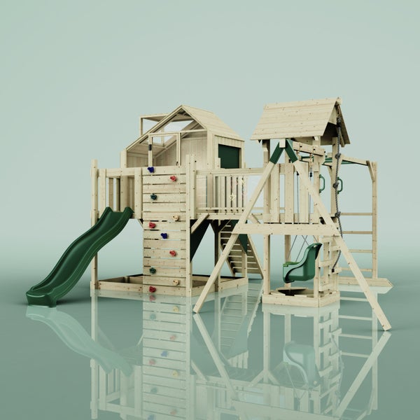 Holzspielplatz mit Rutsche, Schaukel und Kletterwand für den Garten