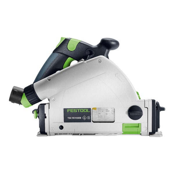 Festool Akku-Tauchsäge TSC 55 KEB mit ergonomischem Handgriff und Absaugstutzen für präzise Schnitte.