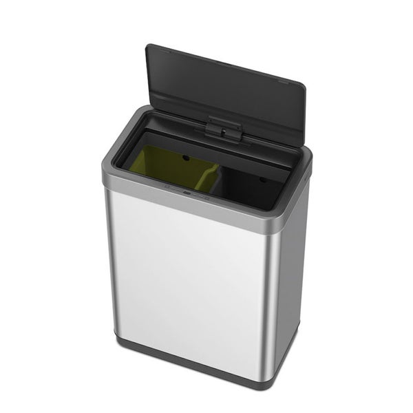 PROREGAL Sensor Abfallbehälter Aus Mattem Edelstahl 40 Liter HxBxT 64,8 x 47 x 28 cm Zwei Kunststoff Inneneimer Automatische Öffnung&Schließung Silber