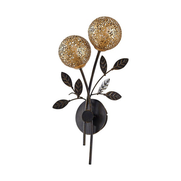 Wandleuchte mit zwei floralen Kugeln und Blättern