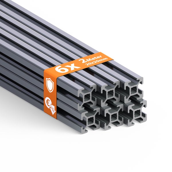 Sechs Aluminiumprofile, je 2 Meter lang, 20x20 Millimeter