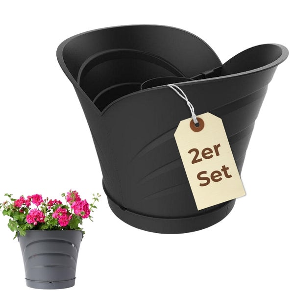 Blumenkasten im 2er Set aus Kunststoff mit Untersetzer