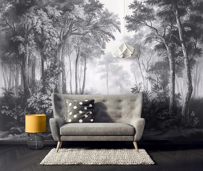 Fototapete 3D Effekt Wald Schwarz Weiß Wohnzimmer Vlies Tapete 350x250 cm