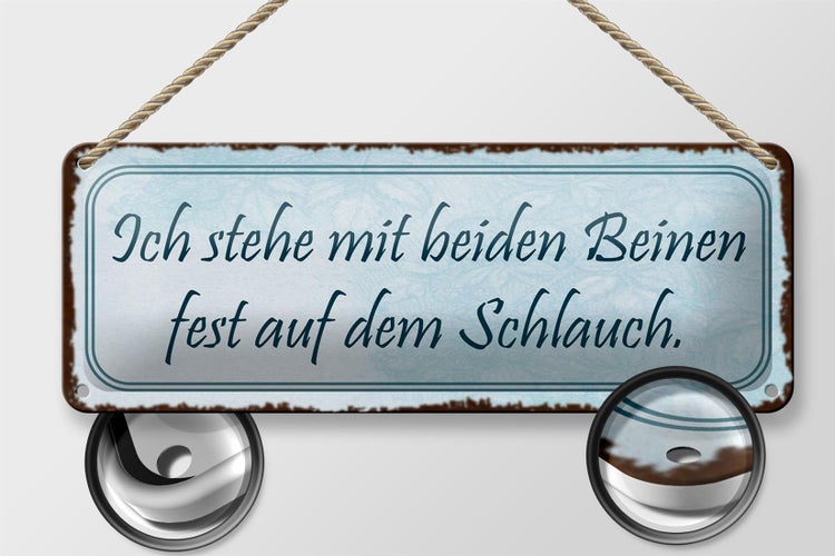 Blechschild Spruch 27x10cm ich stehe mit beiden Beinen fest Dekoration