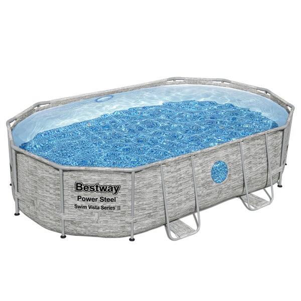 Bestway Power Steel Swim Vista Series II Aufstellpool oval, Steinoptik, Stahlrahmen und Sichtfenster.
