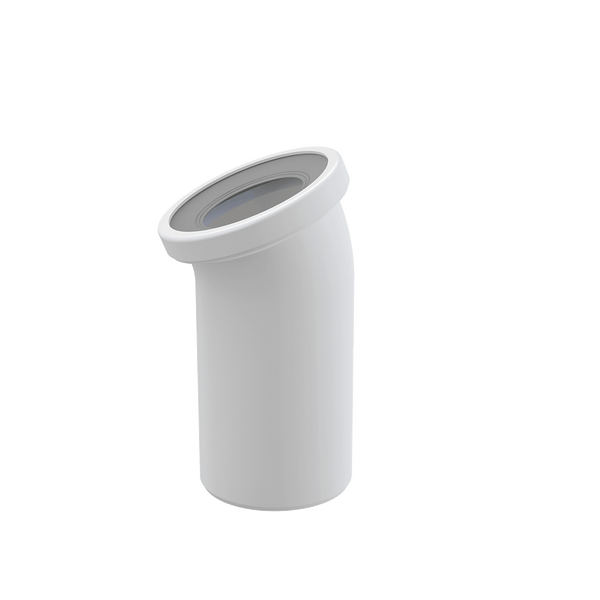 HT-Bogen aus Kunststoff für Abwasserrohre mit einseitiger Steckmuffe und Dichtring.