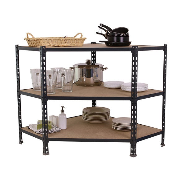 Eckregal SMALL MULI | HxBxT 90x90x40cm | 3 Fachböden | Fachlast 200kg | Anthrazit | Lagerregal Kellerregal Werkstattregal Metallregal Fachbodenregal Steckregal