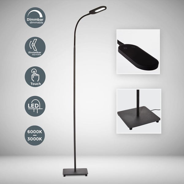 Stehlampe - 6,5W, 600lm, LED, dimmbar, schwenkbar, touch, CCT, Schwarz