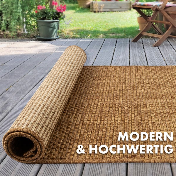 FLOORDIREKT Outdoorteppich - Wetterbeständiger Außenteppich - Ella - Braun - 80 x 150 cm
