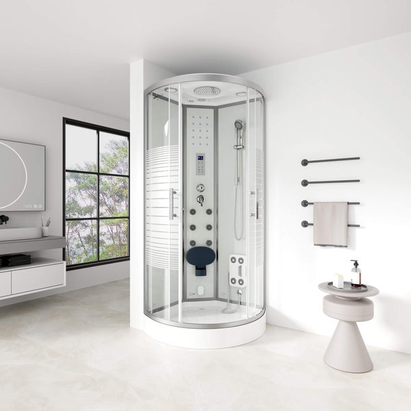 Home Deluxe - Dampfdusche WHITE PEARL - Maße 90 x 90 cm - inkl. Dampffunktion, Regendusche, Radio und Zubehör I Fertigdusche, Dusche, Duschtempel