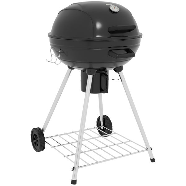 Outsunny Holzkohlegrill, Campinggrill mit Grillrost, Rädern, 55 x 65 x 89 cm, Ablage, Metall, Schwarz