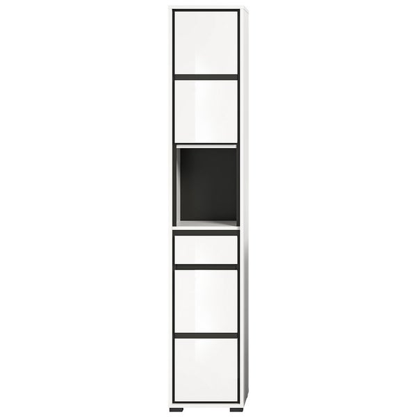 Jaru Hochschrank Bad 1 Schublade 2 Türen 1 Fach weiß Hochglanz. 35 X 31 X 190 cm