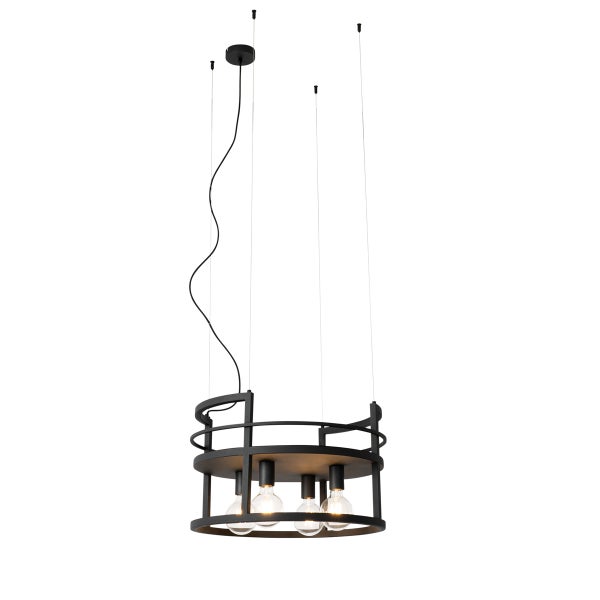 Industrielle Hängelampe schwarz mit rundem 4-Licht-Rack - Cage Rack
