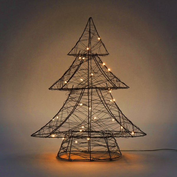 ECD Germany LED Deko Baum Weihnachten mit 30 warmweißen LEDs, 40 cm hoch, Metall, Schwarz, Weihnachtsbaum mit Beleuchtung & Timer, Innen, batteriebetrieben, Lichterbaum Tanne stehend Weihnachtsdeko