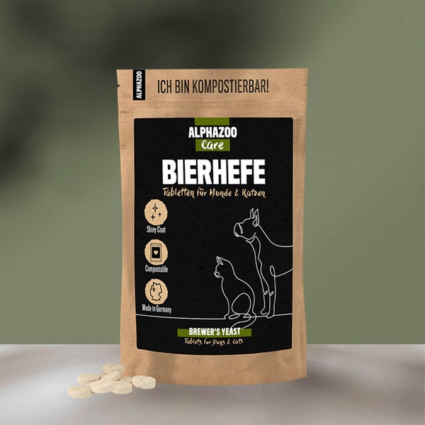 ALPHAZOO Bierhefe Tabletten 180g für Hunde und Katzen I Glänzendes Fell und vitale Haut