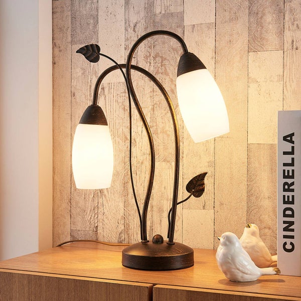 Lindby Tischlampe Stefania (Retro, Vintage Antik) in Braun aus Glas (2 flammig E14) - Tischleuchte Schreibtischlampe Nachttischlampe Wohnzimmerleuchte