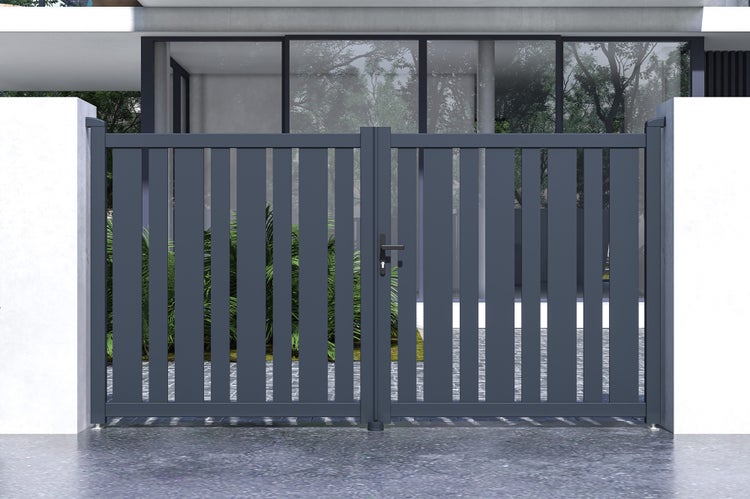 Flügeltor 3m VEYMONT H.160cm graues Aluminium + 2 Pfosten 20x20cm H.190cm