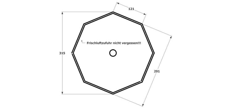 Technische Zeichnung eines achteckigen Objekts mit Bemaßungen