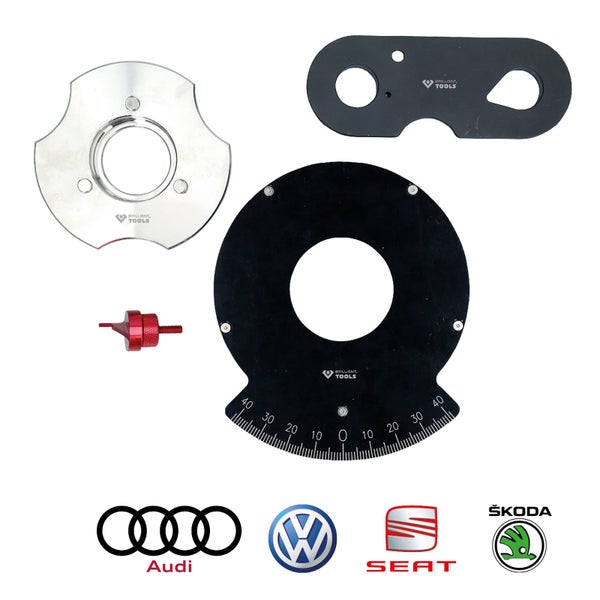 Satz Nockenwellen-Arretierungswerkzeug mit Audi Logo, Volkswagen Logo, Seat Logo und Skoda Logo