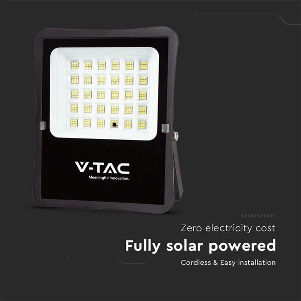V-TAC VT-55300 - Solar-Flutlicht - IP65 - Schwarzes Gehäuse - 2400 Lumen - 6400K