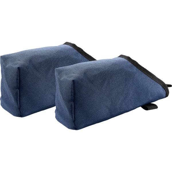 Zwei blaue Pavillon-Gewichtssäcke aus robustem Stoff mit schwarzem Rand.