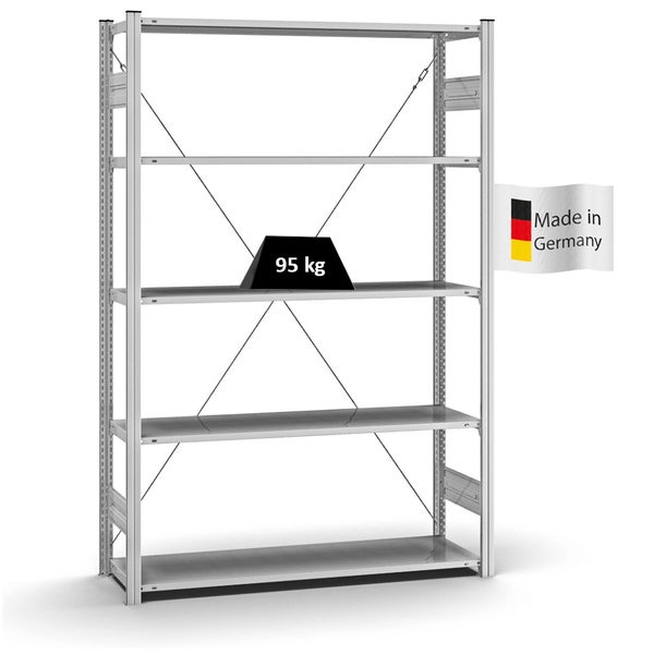 PROREGAL Profi Lagerregal Stecksystem T-Profil Grundregal HxBxT 200 x 130 x 40 cm Fachlast 95 kg Verzinkt