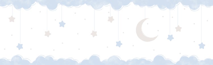 Illustration mit Wolken, Sternen und Halbmond