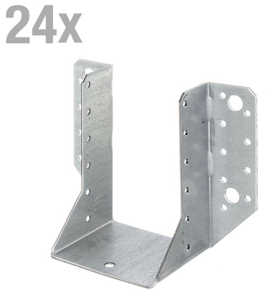 Set von 24 Balkenschuhen aus verzinktem Stahl fuer die Befestigung von Holzbalken im konstruktiven Holzbau