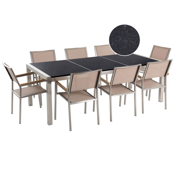 Gartenmöbel Set 8-Sitzer GROSSETO Dreifachplatte Granit Polierter Schwarz / Beige