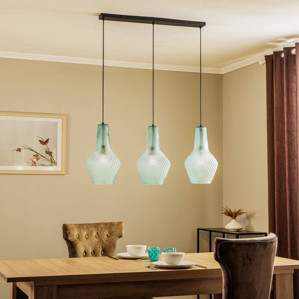 Lindby Pendelleuchte Drakar (Retro, Vintage Antik) in Blau aus Glas (3 flammig E27) - Hängelampe Esstischlampe Hängeleuchte Wohnzimmerleuchte