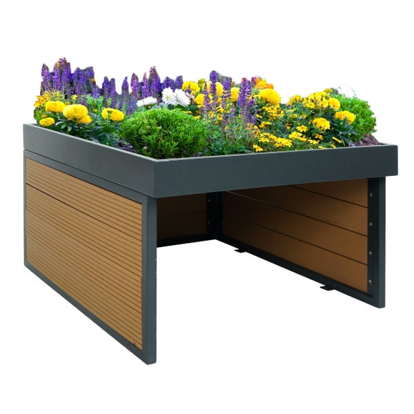Hochbeet aus Kunststoff mit Blumen bepflanzt