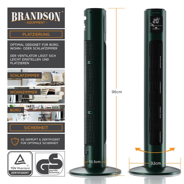 Brandson Turmventilator mit Fernbedienung, zuschaltbare Oszilation 60°, Standventilator, mobiler Lüfter, Säulenventilator, 96 cm, Ventilator