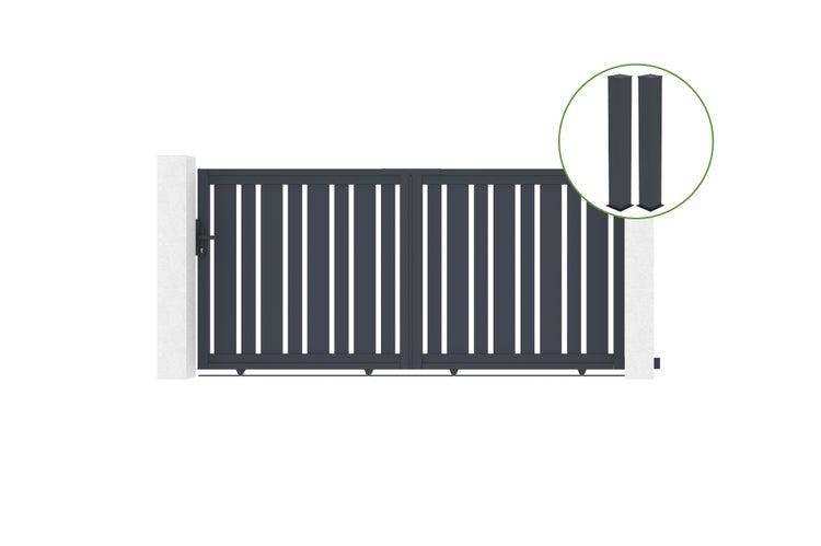 Schiebetor 3m VEYMONT H.140cm graues Aluminium + 2 Pfosten 20x20cm H.166cm