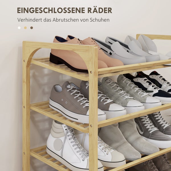 HOMCOM Schuhregal, Schuhständer mit 4 Ebenen aus Bambus, für max. 12 Paar Schuhe, Schuhablage mit Griff für Eingang, Schlafzimmer, 76 x 33 x 67 cm, Natur