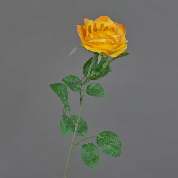 Künstliche Rose in Gelb mit orangefarbenen Blütenrändern, Textilblüte