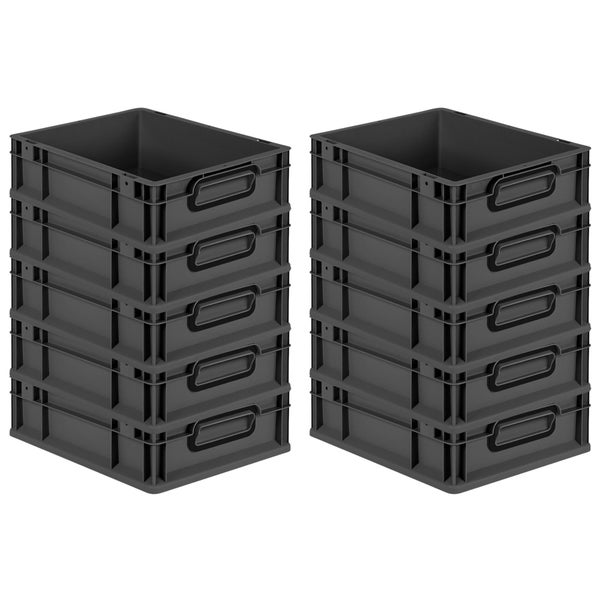 PROREGAL SparSet 10x Eurobox NextGen Color, HxBxT 12x30x40cm, 11 Liter, Griffe schwarz geschlossen, Schwarz, Eurobehälter, Transportbox, Transportbehälter, Stapelbehälter