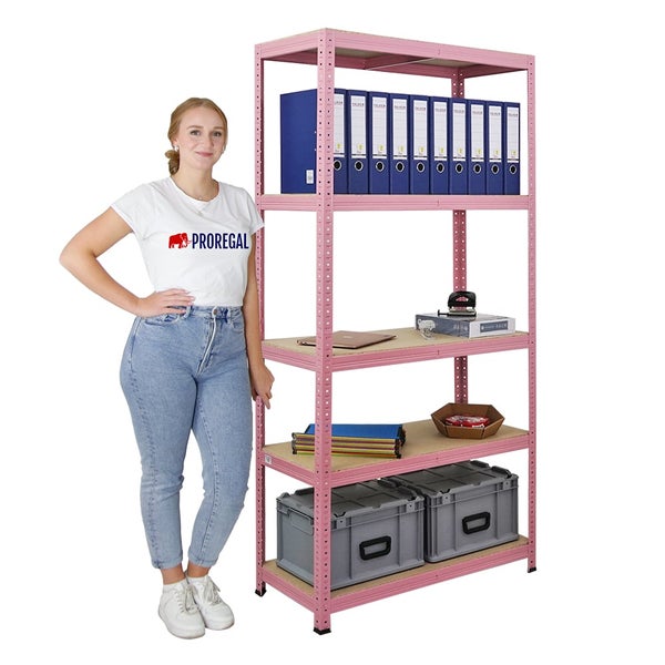 Berlinlodge Wohnregal PINK LADY, HxBxT 180x90x40cm, Fachlast 175kg, 5 Ebenen, Pink, Bücherregal, Standregal, Büroregal für Wohnzimmer, Schlafzimmer, Arbeitszimmer