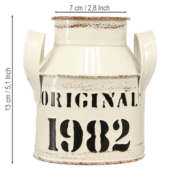 Dekorative Milchkanne mit der Aufschrift Original 1982, Höhe 13 cm, Durchmesser 7 cm