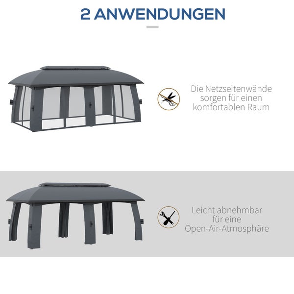 Outsunny Pavillon 3 x 6 m, mit Doppeldach, bis 15 Personen, 300L x 600B x 278H cm, Verzinkter Metall, Dunkelgrau