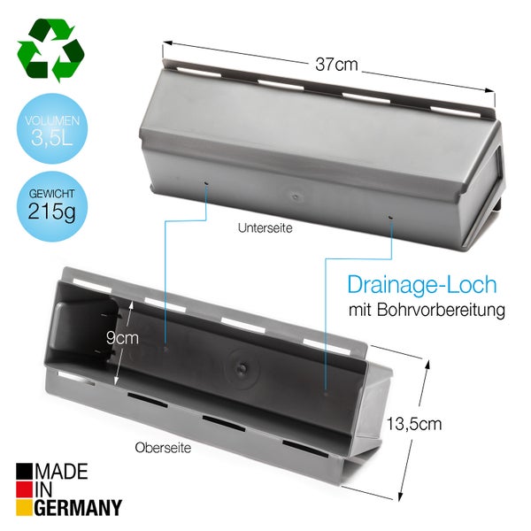 BigDean 16er Set Paletten Blumenkästen - Einsatz - mit Hängesystem zum Einhängen - 37cm beton-grau - Pflanzkasten für Europalette Balkonkasten Blumentopf - aus recyceltem PP-Kunststoff