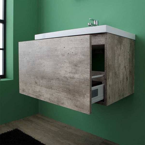 Waschtisch mit Auszug und Aufsatzwaschbecken im Badezimmer