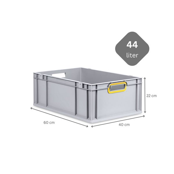 PROREGAL Spar Set 5x Eurobox Nextgen Color HxBxT 22 x 40 x 60 cm 44 Liter Griffe Gelb Offen Verstärkter Boden Eurobehälter Transportbox
