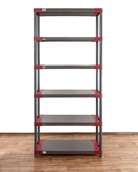 PROREGAL Kunststoffregal Grey Bear Extra-Tall HxBxT 220 x 80 x 46 cm Fachlast 120 kg Grau/Rot