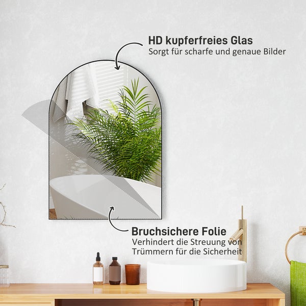 HOMCOM Badspiegel 50 x 70 cm Spiegel mit Splitterschutzfolie, Badezimmerspiegel mit Aluminium-Rahmen, Wandspiegel für Badezimmer, Schlafzimmer, Schwarz