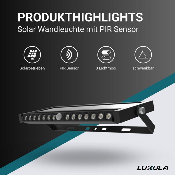 Solar Wandleuchte mit Bewegungsmelder und drei Lichtmodi