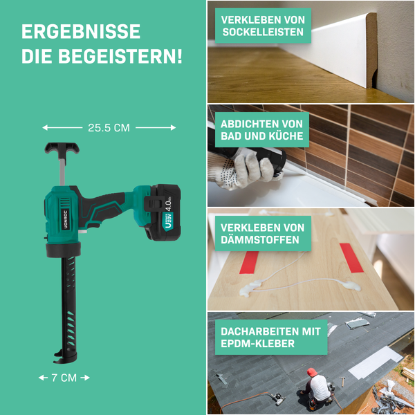 VONROC Akku Kartuschenpresse, Kartuschenpistole [neues Modell] - 20V - 4 Stufen Durchfluss, Silikonpistole inklusive 4.0 Ah Akku und Ladegerät
